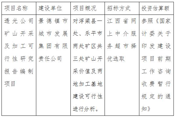 透光公司礦山開采及加工可行性研究報告編制項(xiàng)目計劃公告