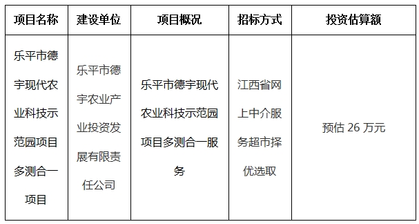 樂平市德宇現(xiàn)代農(nóng)業(yè)科技示范園項(xiàng)目多測合一項(xiàng)目計(jì)劃公告